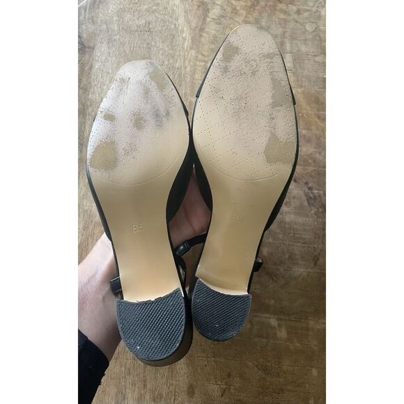 Elegant Black Leather Slingback Block Heel Pumps Square Toe Size 8.5 Classic - Picture 7 of 9